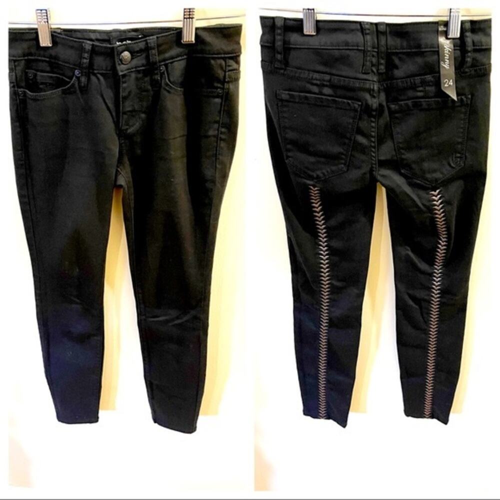 Bebe Skinny Leg Jeans Silver Arrows Black Size 24